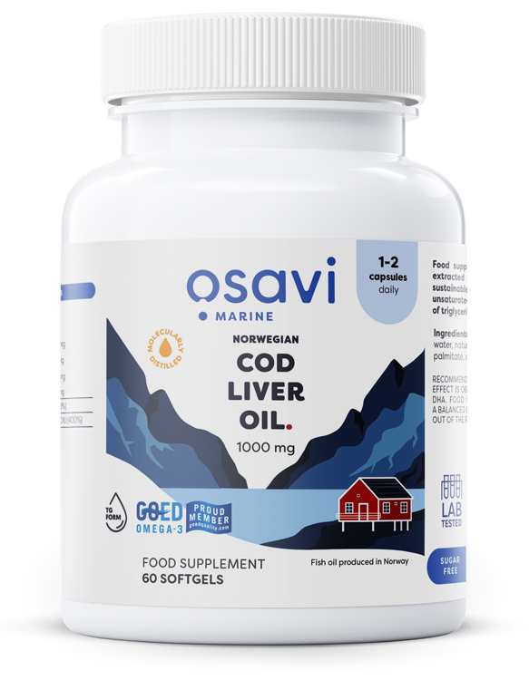 Osavi - Norští kapsle s rybím olejem z tresky, 1000mg (citrónová vůně) - 60 kapslí