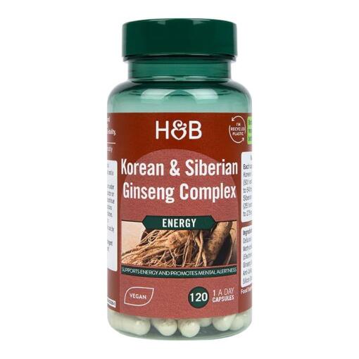 Koreansk & Sibirisk Ginseng Kompleks - 120 vegetabilske kapsler