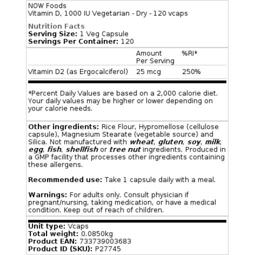 1000 IU Vegetarisk - tør - 120 kapsler