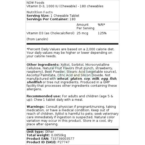 1000 IE (tyggetabletter) - 180 tyggetabletter
