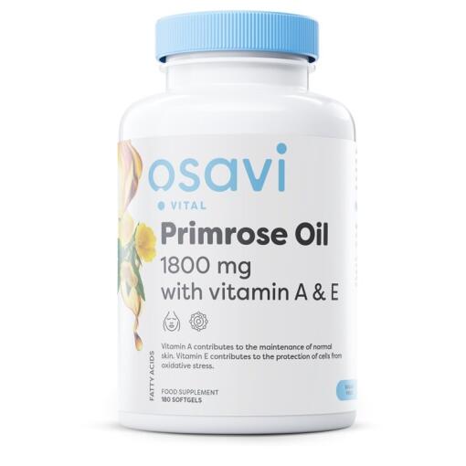 Primroseolie med vitamin A & E - 1800 mg - 180 bløde kapsler