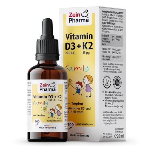 Vitamin D3 + K2 Familie Dråber - 20 ml