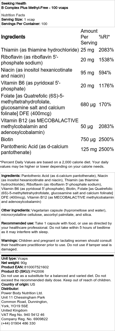 B-komplex Plus bez methylu - 100 kapslí - Obrázek 2