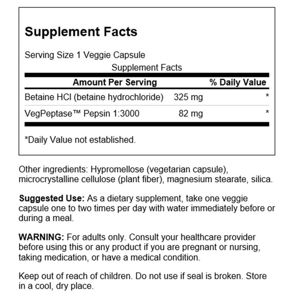 Betain HCl s kyselinou chlorovodíkovou - 250 veganských kapslí - Obrázek 3