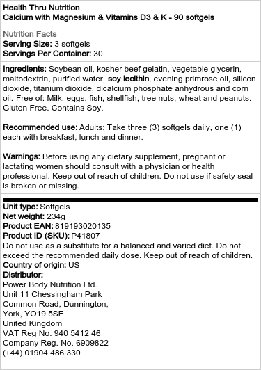 Vápník s hořčíkem a vitaminy D3 a K - 90 měkkých kapslí - Obrázek 2