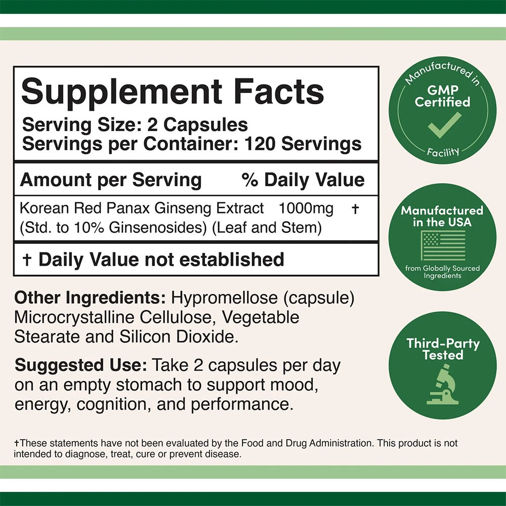 Double Wood Supplements - Korejský Panax Ženšen (240 kapslí) - Obrázek 2