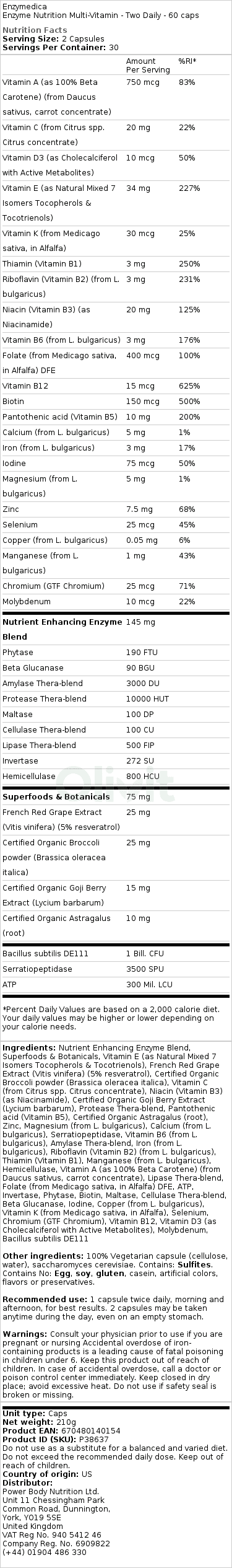 Enzymová výživa Multivitamin - Dvě denně - 60 kapslí - Obrázek 2