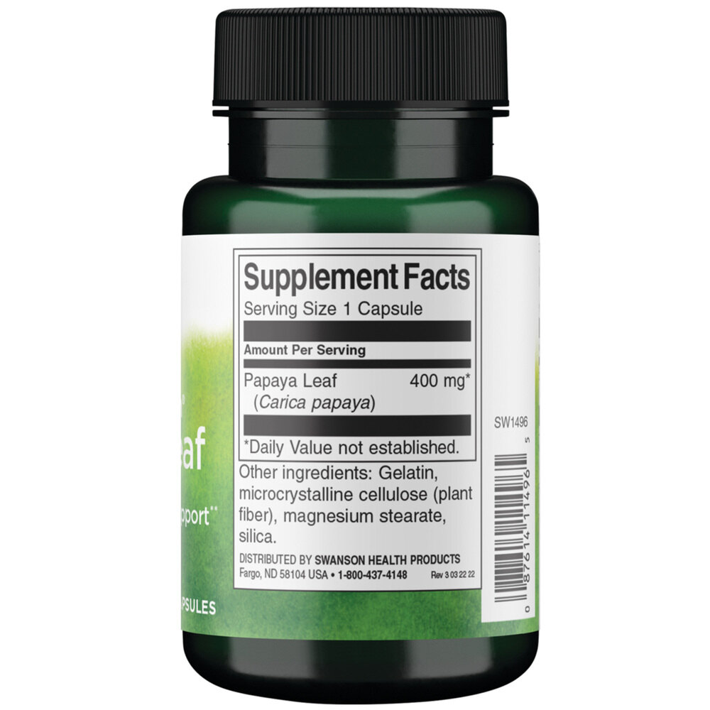Swanson Full Spectrum Papaya Leaf 400 mg 60 Kapsle - Obrázek 3