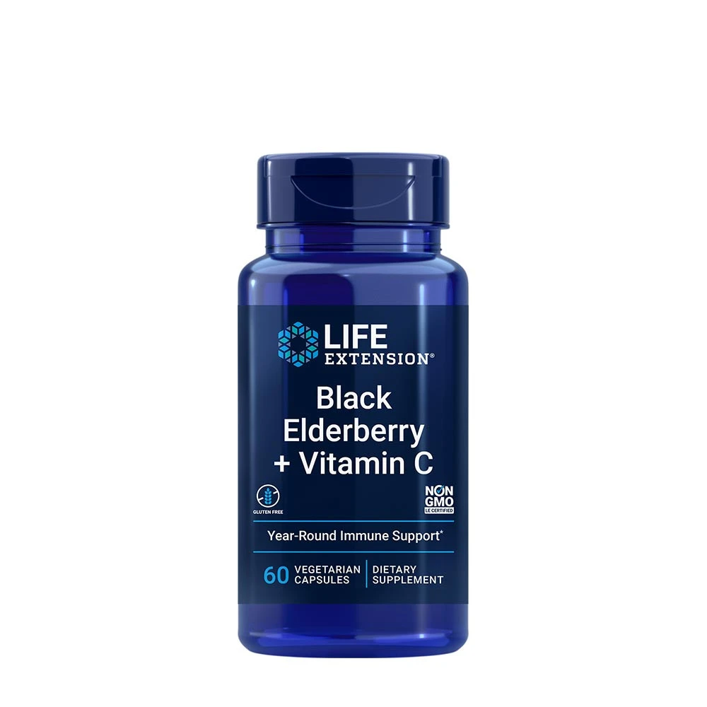 Life Extension - Black Elderberry + Vitamin C (60 Veg Capsules)