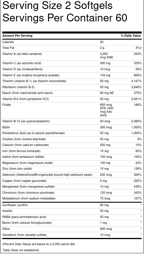 Multivitamín s vysokou účinností - 120 měkkých kapslí - Obrázek 2