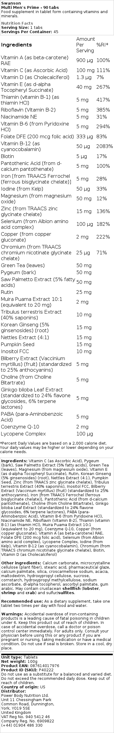 Multivitamíny pro muže Prime - 90 tablet - Obrázek 2