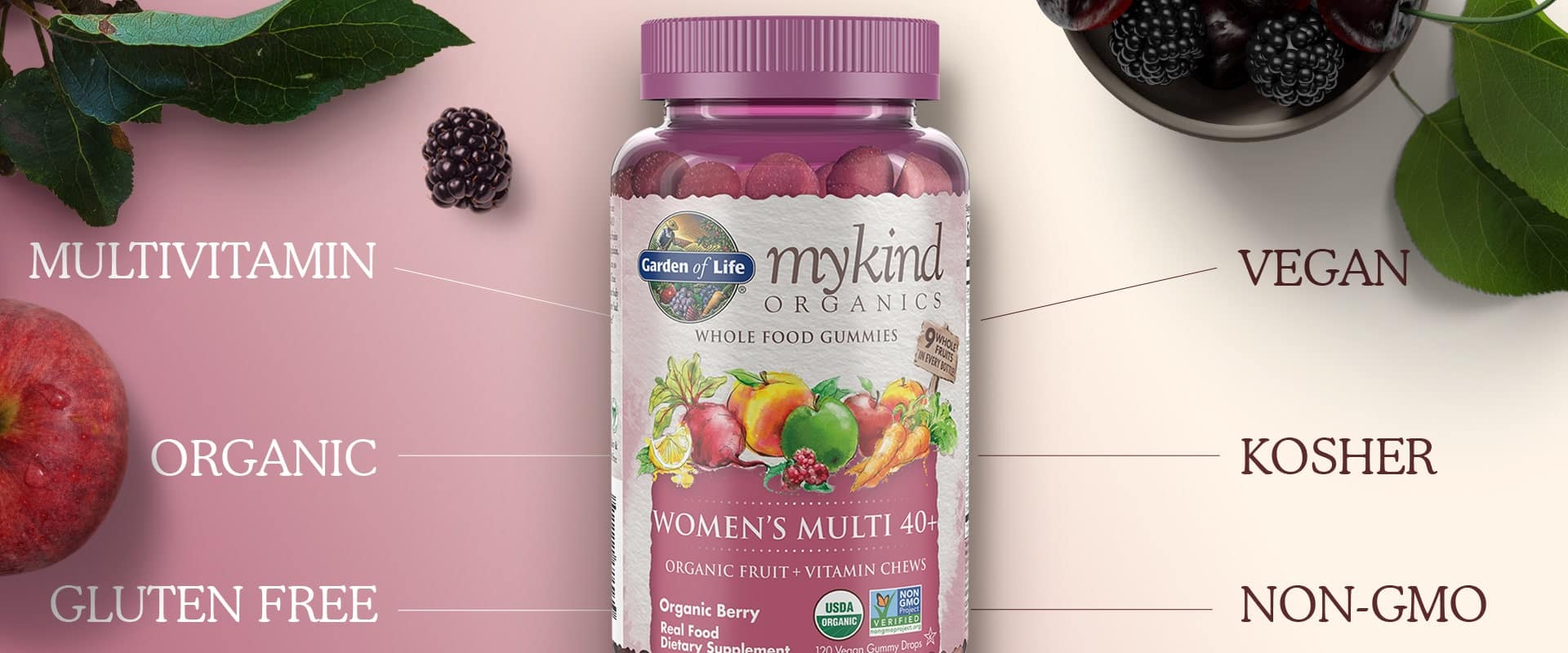 Mykind Organics Multivitamíny pro ženy 40+ ve formě gumových bonbonů, organické bobule - 120 veganských gumových medvídků - Obrázek 4