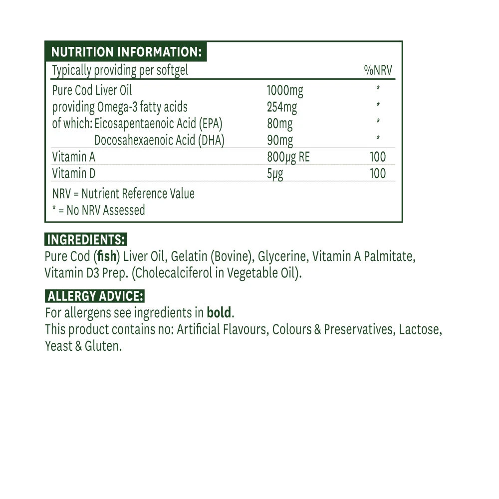 Natures Aid - Tresčí játra v oleji 1000 mg (90 měkkých tobolek) - Obrázek 2