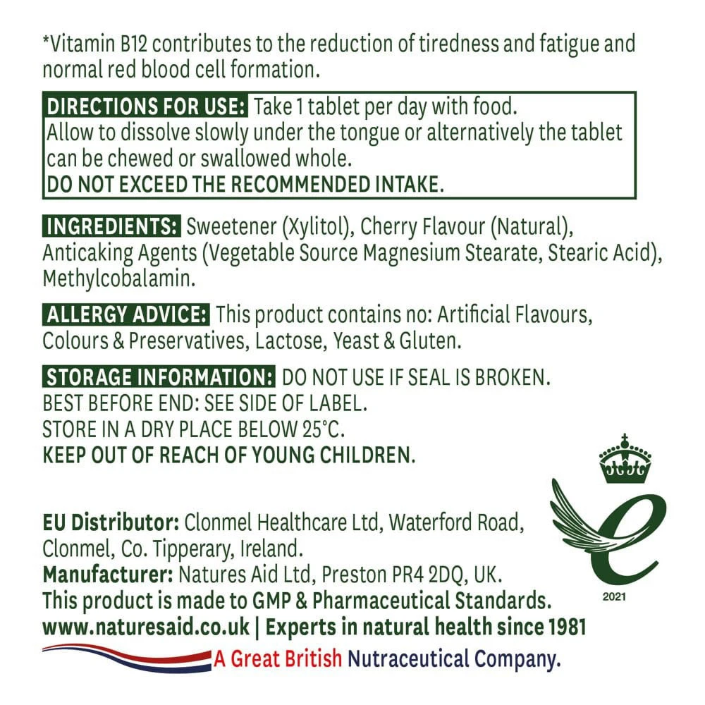 Natures Aid - Vitamin B12 od Natures Aid (90 tablet) - Obrázek 2