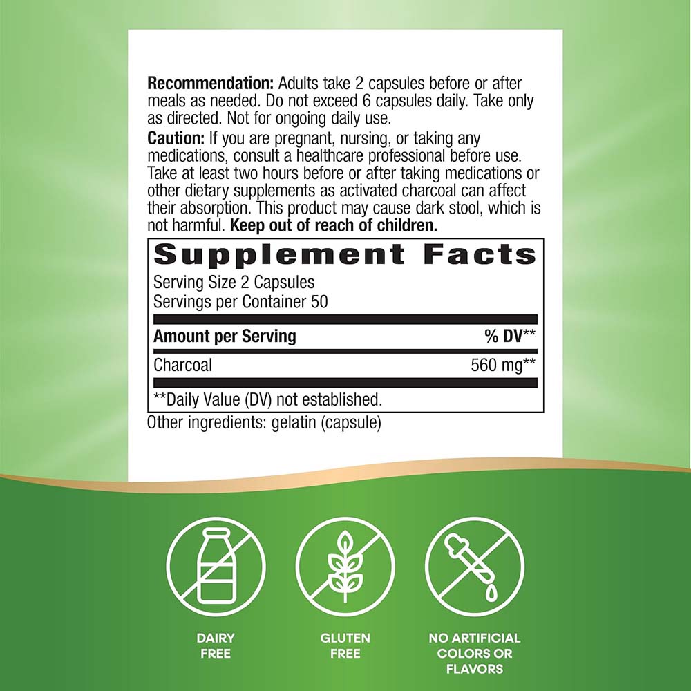 Natures Way Activated Charcoal 100 Kapsle - Obrázek 5