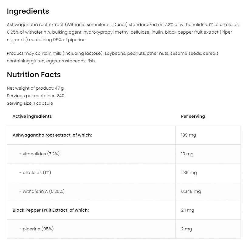 OstroVit - OstroVit Ashwagandha VEGE (240 kapslí) - Obrázek 2