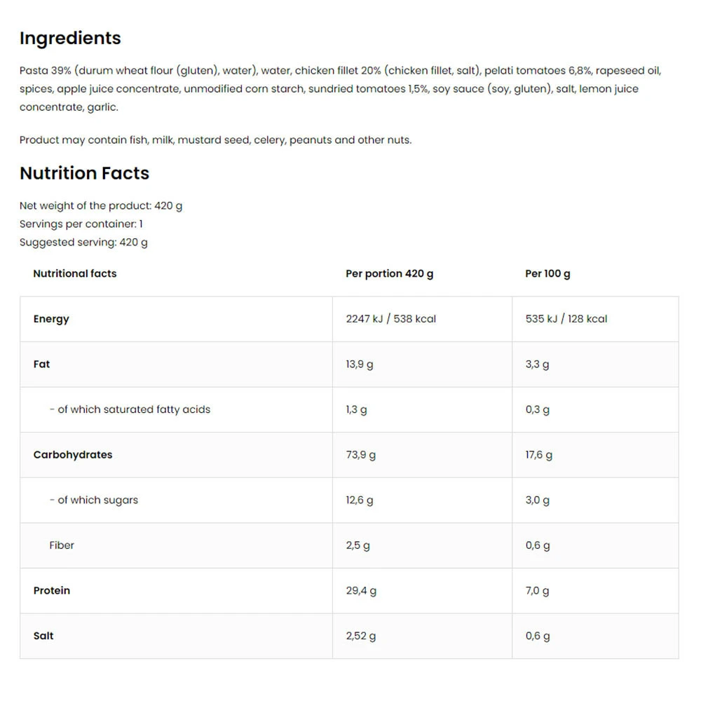 OstroVit - Kuřecí pokrm v toskánské omáčce s těstovinami (420 g) - Obrázek 2