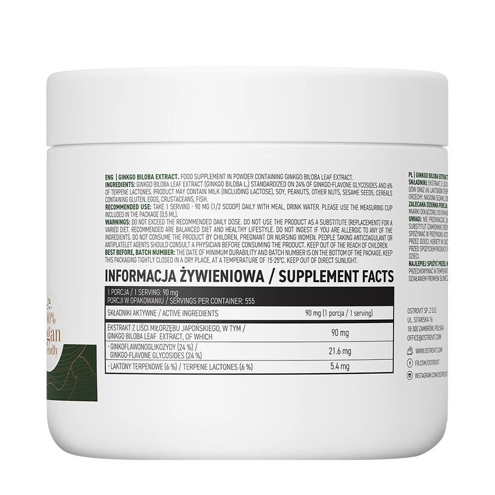 OstroVit - Extrakt z Ginkgo Biloba Vege (50 g) - Obrázek 2