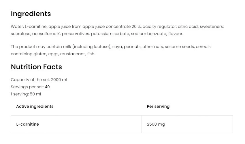 OstroVit - OstroVit L-karnitin 5000 Shot Display (20 x 100 ml) - Obrázek 2