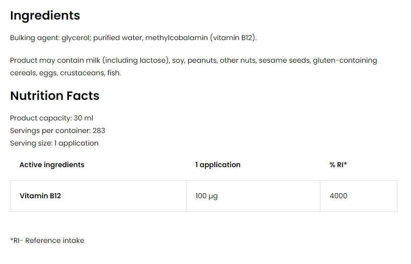 OstroVit Pharma Vitamin B12 Methylkobalamin sprej (30 ml) - Obrázek 2