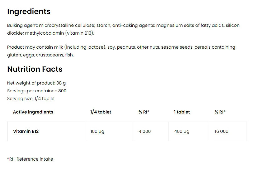 OstroVit - OstroVit Vitamin B12 Methylkobalamin (200 tablet) - Obrázek 2