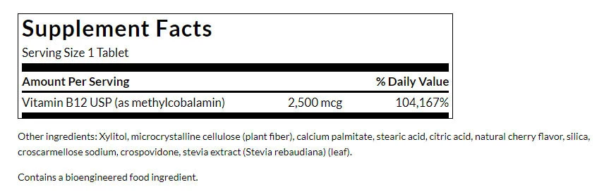 Vitamin B-12 Methylkobalamin, 2500 mcg, třešeň - 60 tablet - Obrázek 2