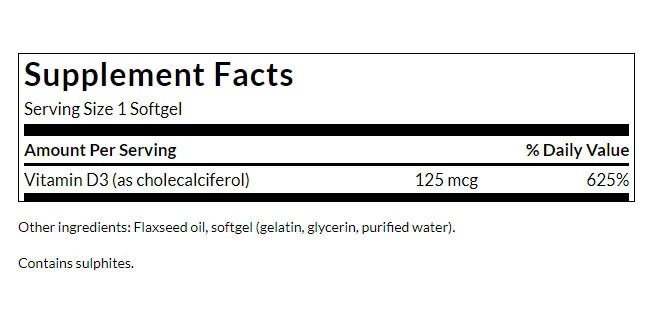 Vitamín D3, 5000 IU - 250 měkkých kapslí - Obrázek 2