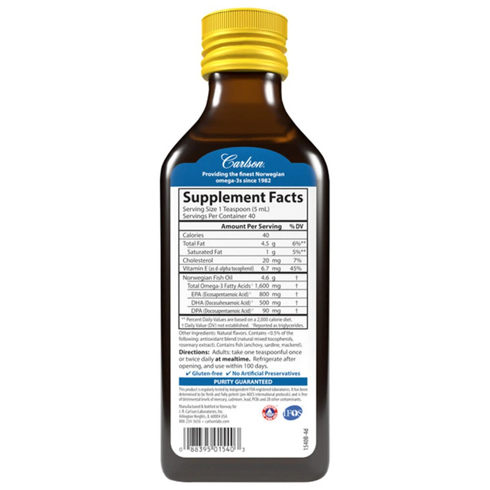 Carlson Labs The Very Finest Fish Oil Natural Lemon 200 ml - Obrázek 3