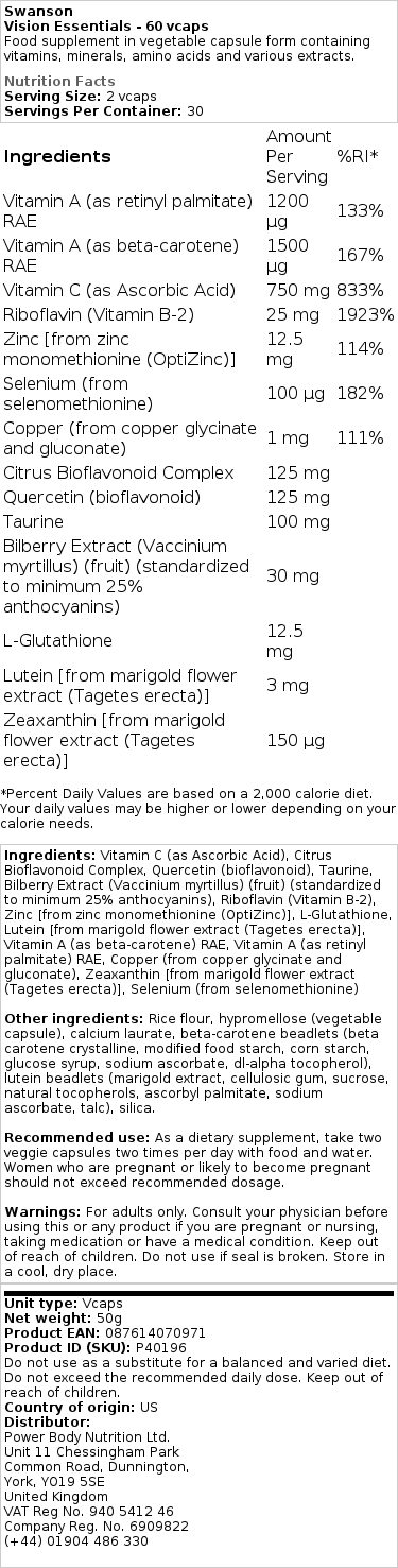 Vision Essentials - 60 vegetariánských kapslí - Obrázek 2