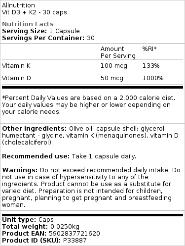 Vitamín D3 + K2 - 30 kapslí - Obrázek 2
