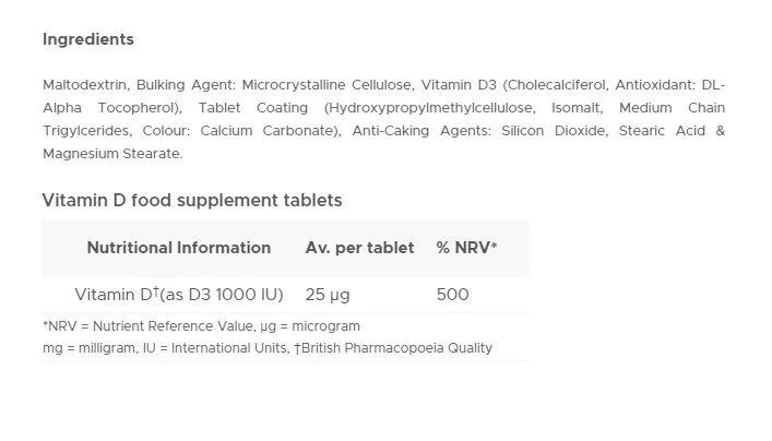 Vitabiotics - Vitabiotics Ultra Vitamin D 1000 IU (96 tablet) - Obrázek 2