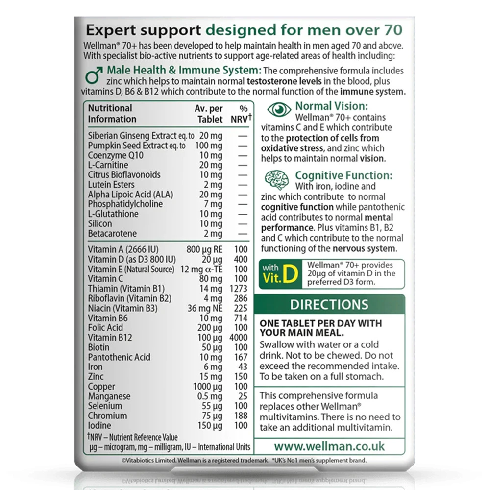 Vitabiotics - Vitabiotics Wellman 70+ (30 tablet) - Obrázek 2