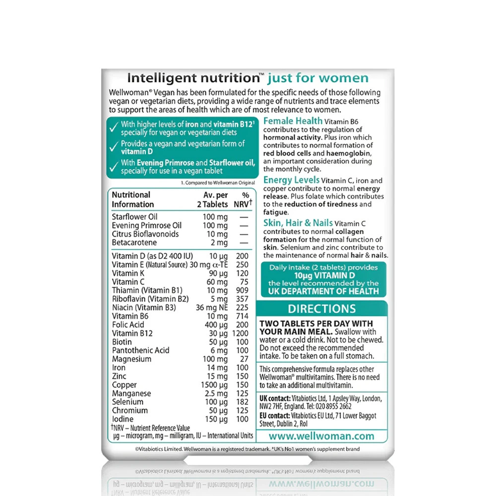 Vitabiotics - Vitabiotics Wellwoman Vegan (60 tablet) - Obrázek 2