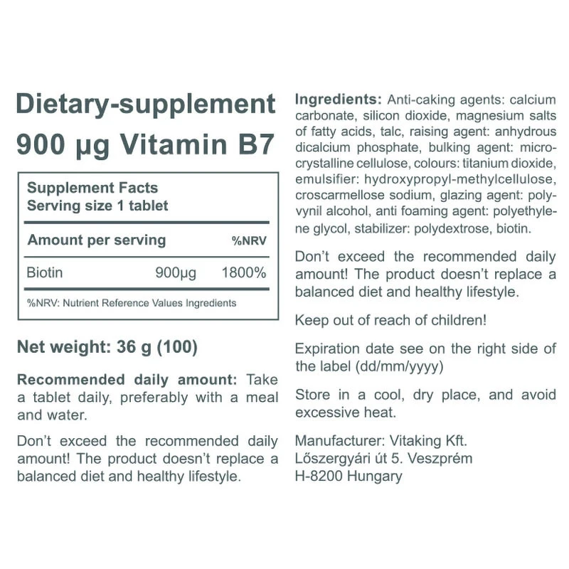 Vitaking - Vitaking B7 Biotin 900 mcg (100 tablet) - Obrázek 3