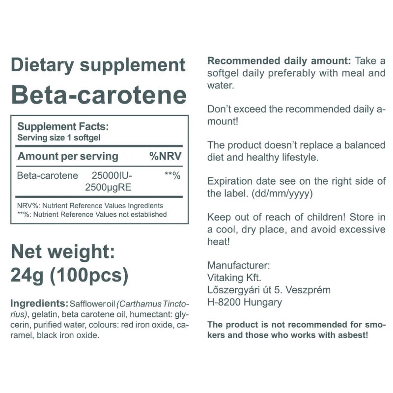 Vitaking - Vitaking Beta-karoten Provitamin A - 25 000 IU (100 měkkých kapslí) - Obrázek 3