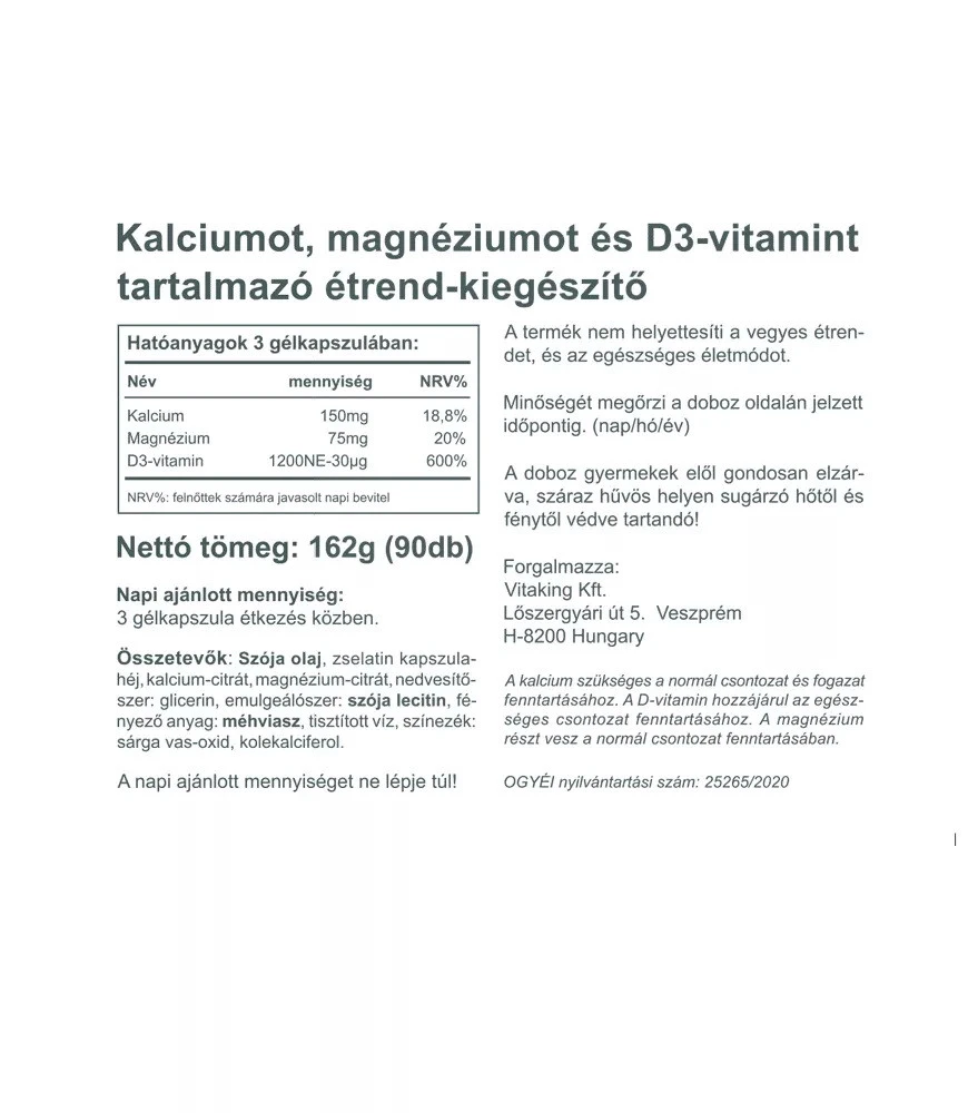 Vitaking - Vitaking CalMag Citrát + Vitamin D3 (90 měkkých kapslí) - Obrázek 2
