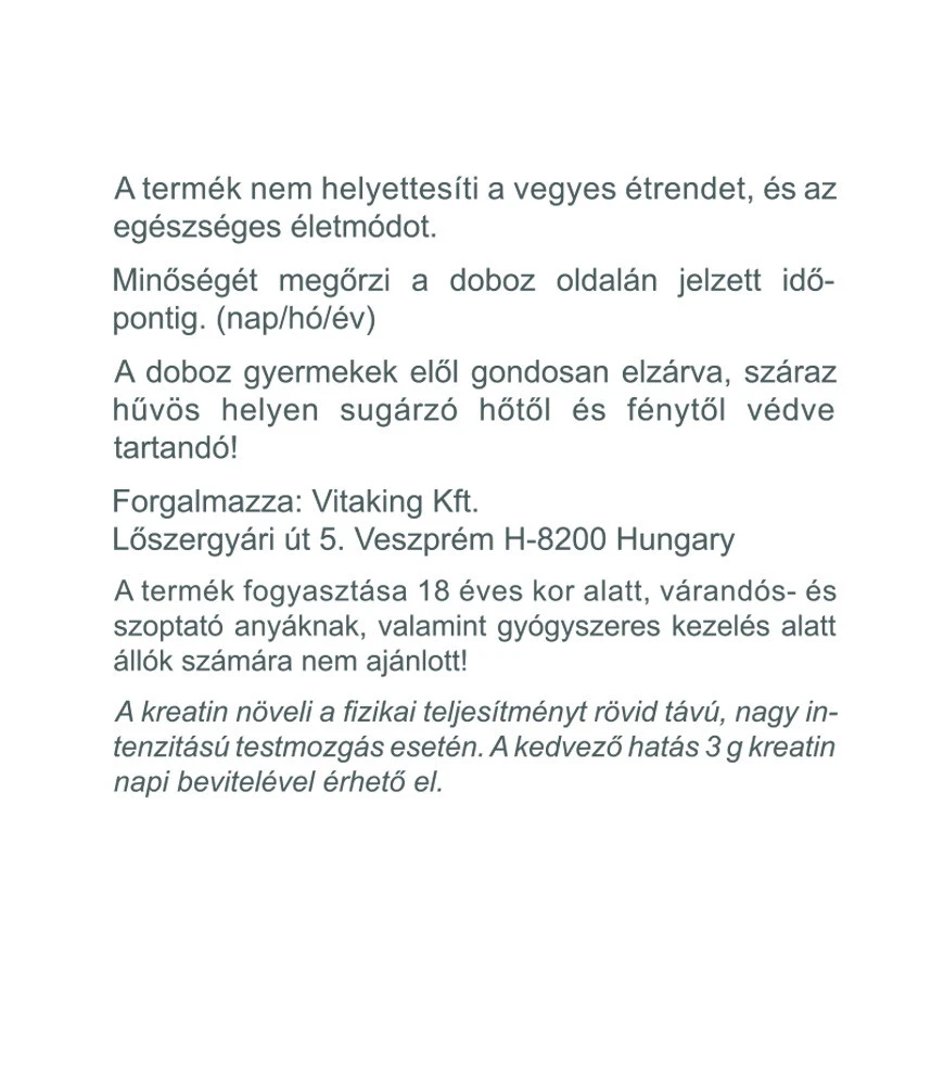 Vitaking - 100% čistý kreatinový prášek (250 g) - Obrázek 3