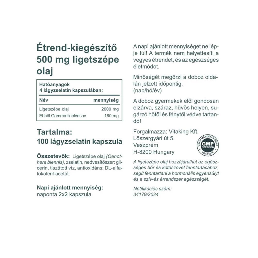 Vitaking - Olej z pupalky dvouleté 500 mg (100 měkkých tobolek) - Obrázek 2