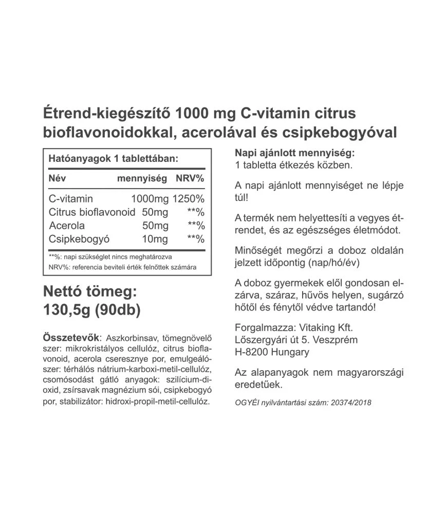 Vitaking - Vitamín C 1000 mg s 50 mg citrusových bioflavonoidů a acerolou (90 tablet) - Obrázek 2