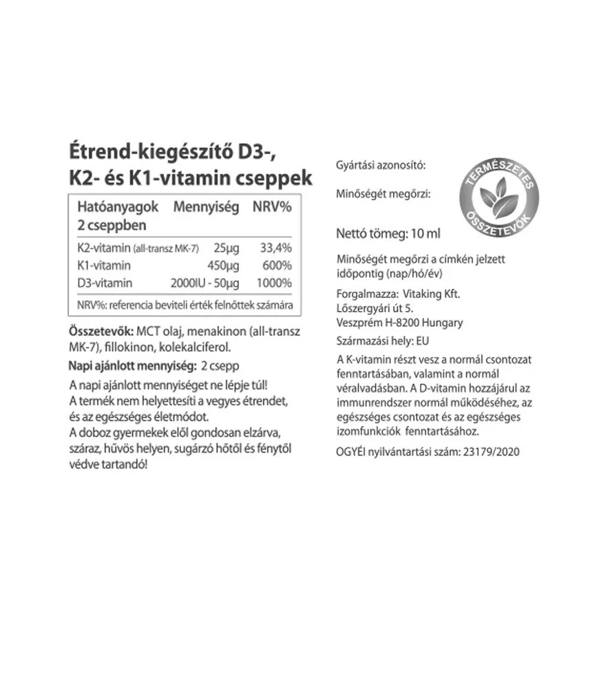Vitaking - Vitaking kapky vitaminu D3+K2+K1 (10 ml) - Obrázek 2