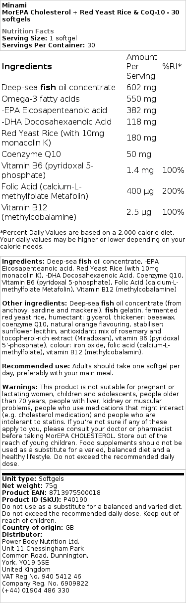 Morepa cholesterol + červené kvasnicové rýže & CoQ-10 - 30 měkkých tobolek - Obrázek 2