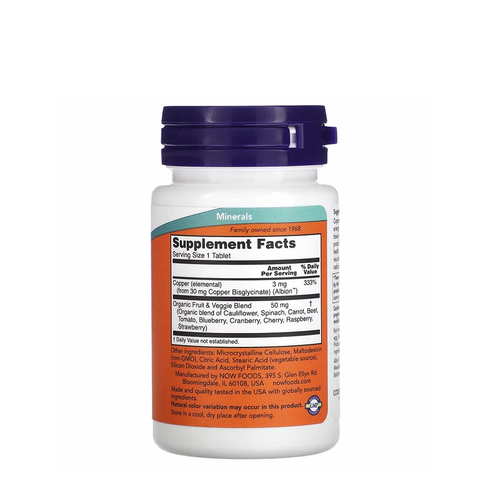 NOW Foods Copper Glycinate 120 Tablet - Obrázek 2