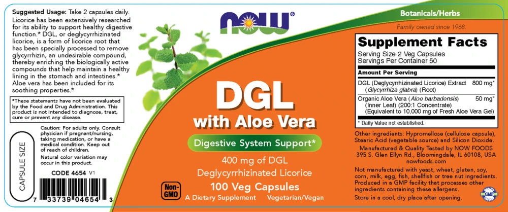 NOW Foods DGL with Aloe Vera 100 Kapsle - Obrázek 2