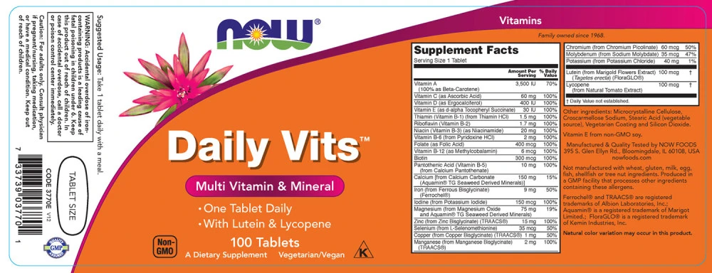 NOW Foods Daily Vits 100 Tablet - Obrázek 2