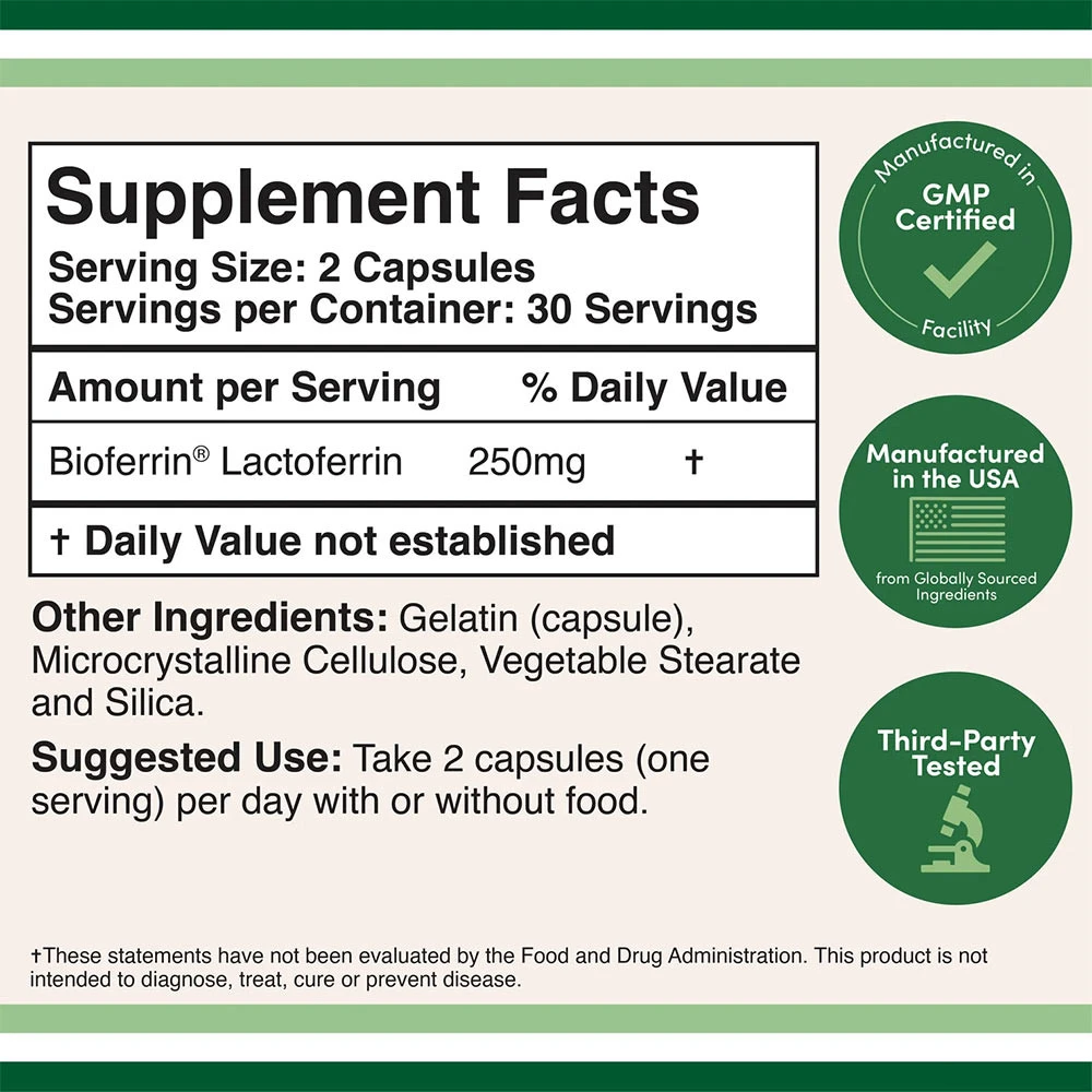 Double Wood Supplements Lactoferrin 60 Kapsle - Obrázek 2