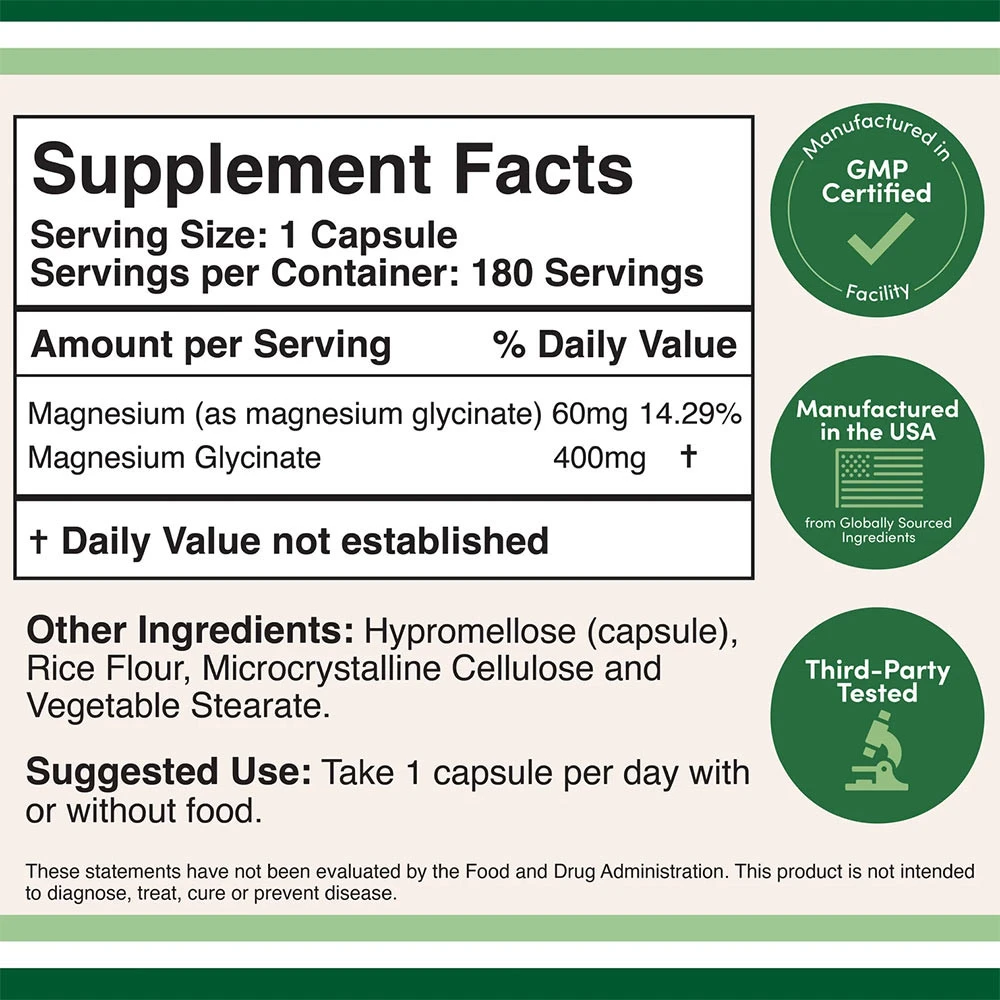 Double Wood Supplements Magnesium Glycinate 180 Kapsle - Obrázek 2