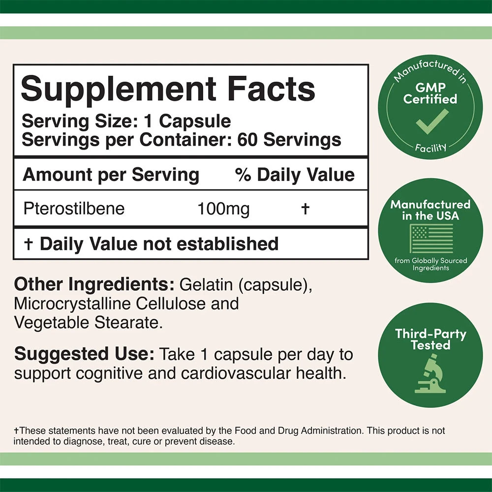 Double Wood Supplements Pterostilbene 60 Kapsle - Obrázek 2