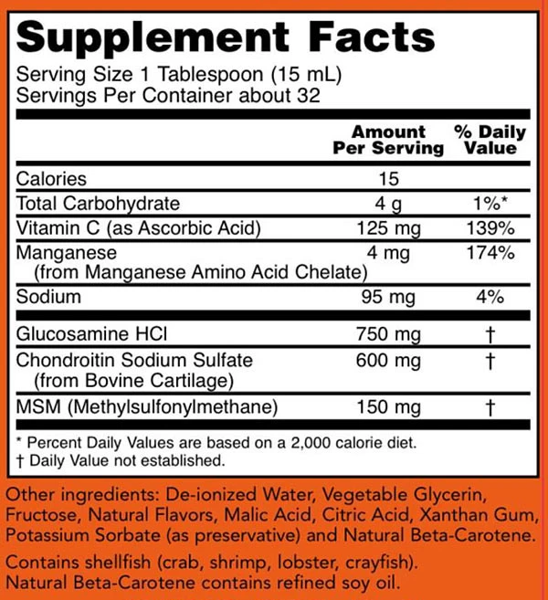 NOW Foods Glucosamine & Chondroitin with MSM Tekutina 473ml - Obrázek 2
