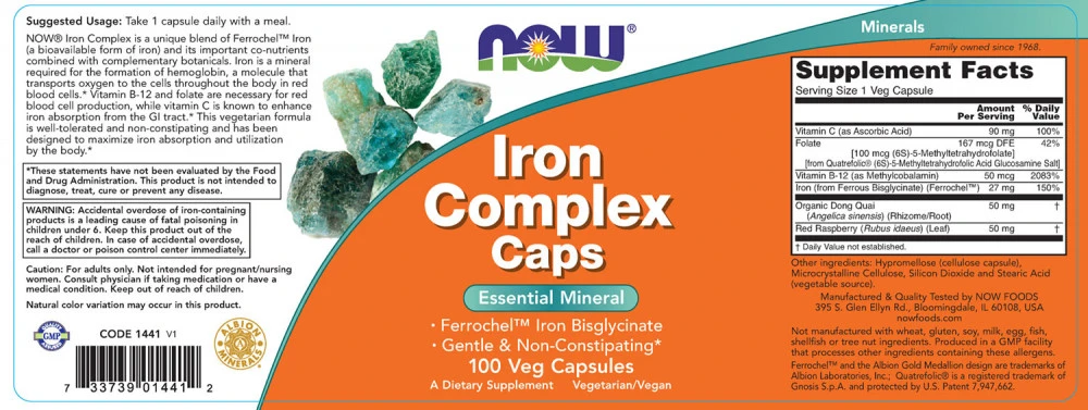 NOW Foods Iron Complex Kapsle 100 ks - Obrázek 2