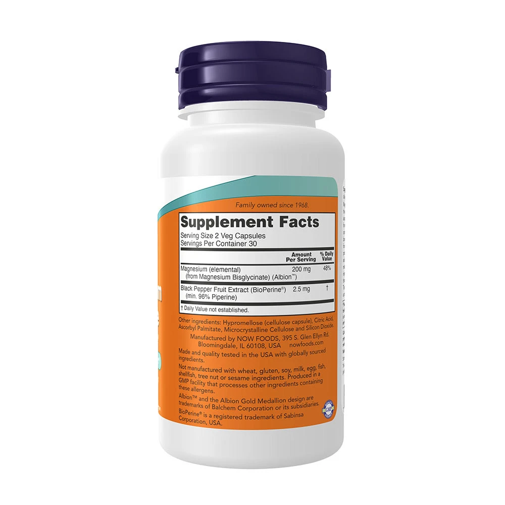 NOW Foods Magnesium Glycinate with BioPerine 60 Kapsle - Obrázek 2
